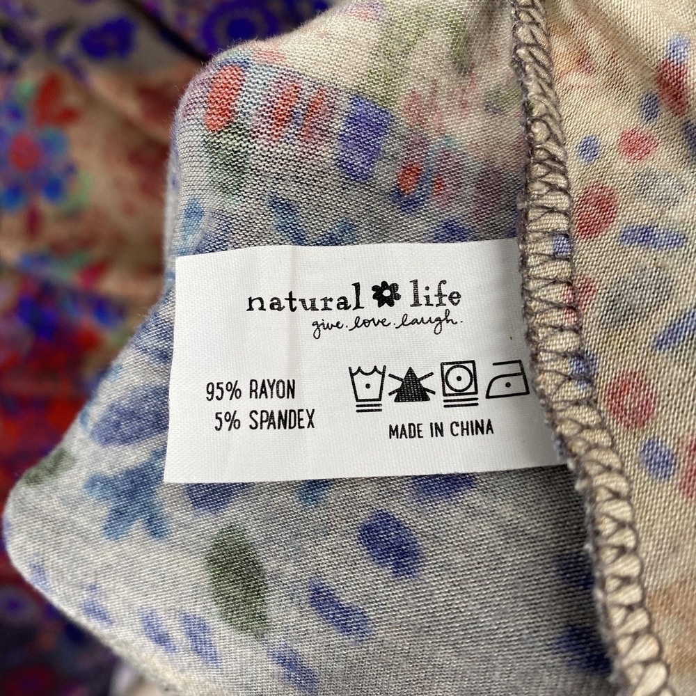 Natural Life Maxi Dress Womens XL Patchwork Floral Boho Jersey Long Sleeve - Picture 8 of 13